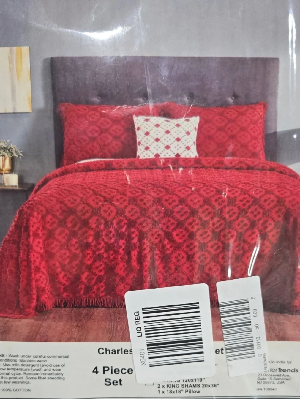 Red Crochet-Style Queen Bedspread Set - Cozy Home Bedding NEW.  JCPENNEY